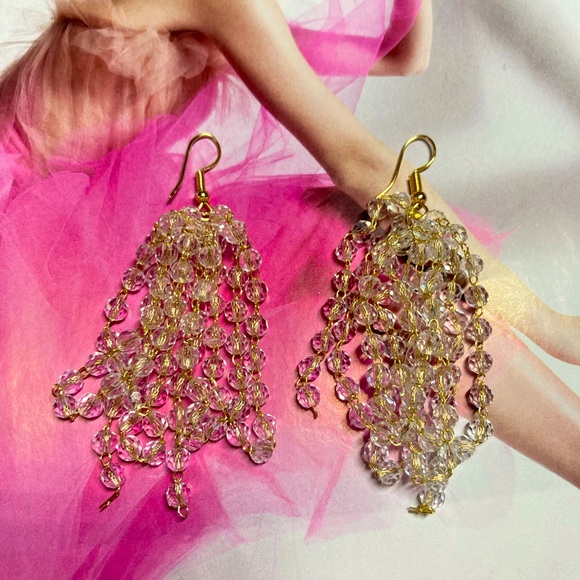 🌟Long Tassel Drop Crystals Earrings - Picture 5 of 6